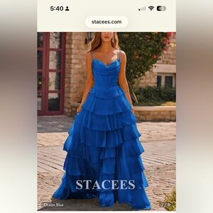 Vibrant Blue Ruffled Evening Dress